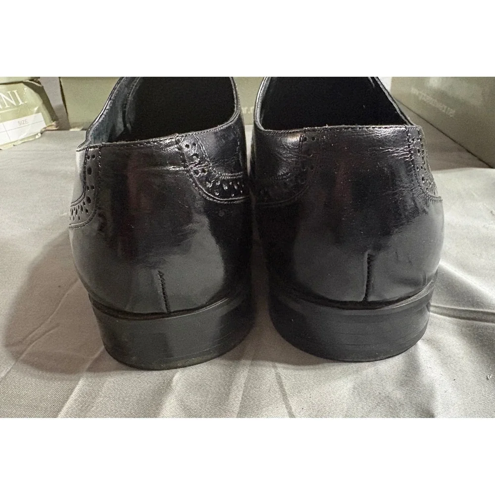 Giovanni Irwin Mens Black Leather Brogue Slip‎ On Dress Shoes Size 11 Cap Toe
